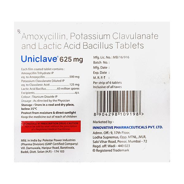 UNICLAVE 625mg Tablet 6's