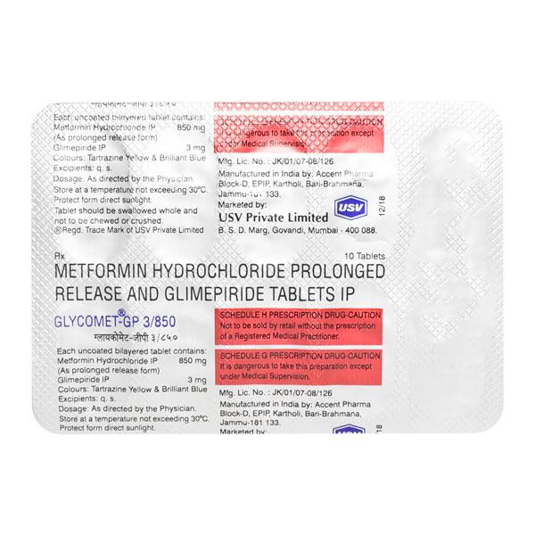Glycomet GP 3/850mg Tablet 10'S