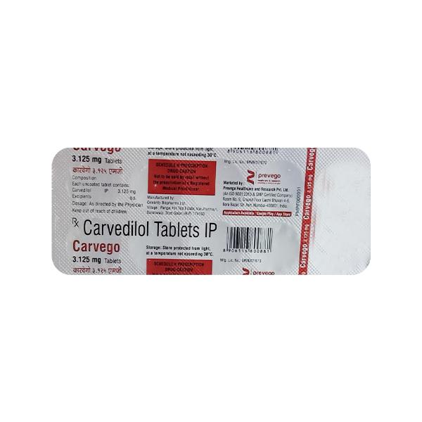 CARVEGO 3.125mg Tablet 10's