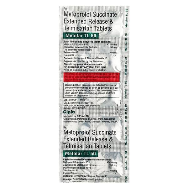 Metolar TL 50mg Tablet 10'S