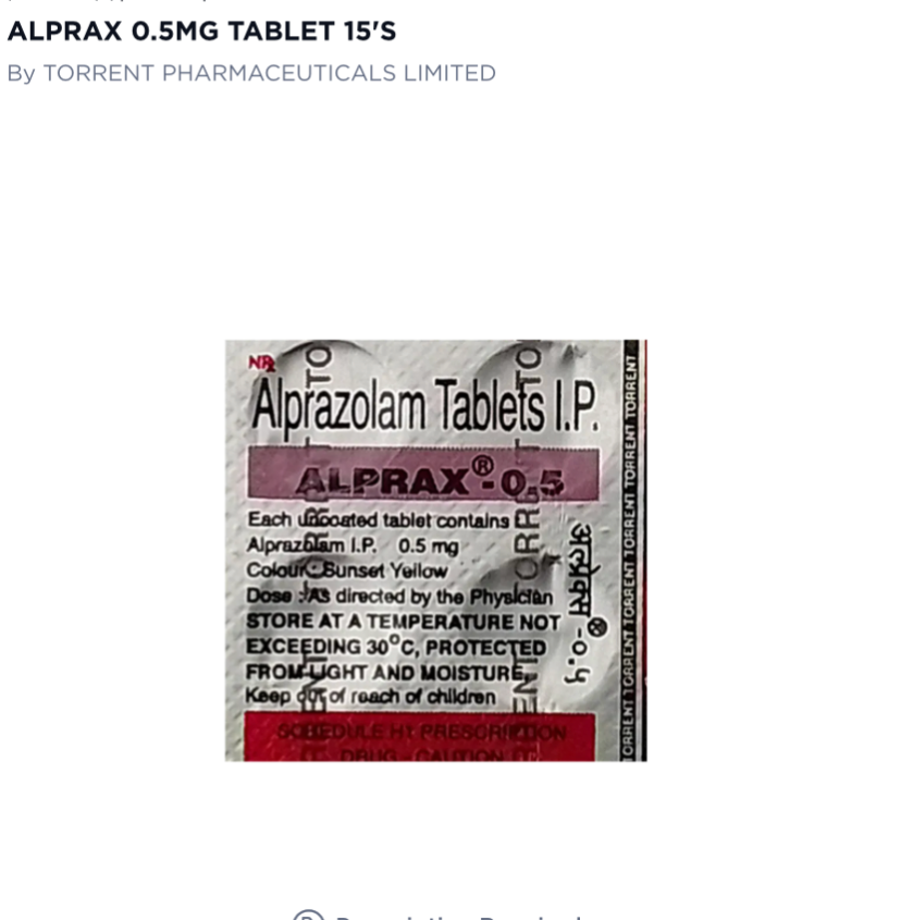 Alprax 0.5mg Tablet 15'S
