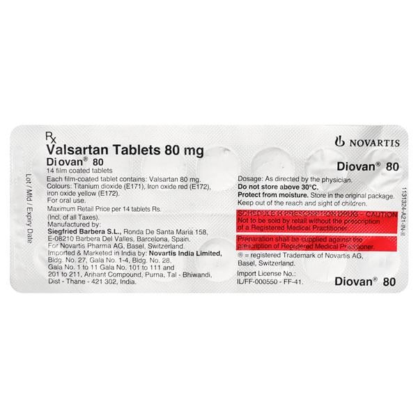 Diovan 80mg Tablet 14'S