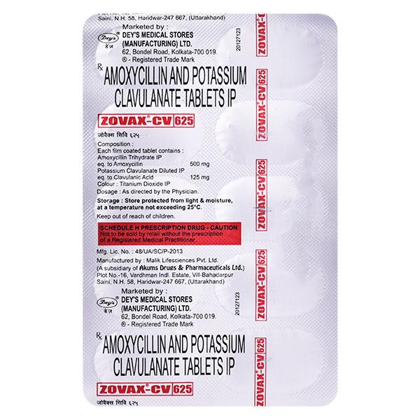 Zovax CV 625mg Tablet 10'S