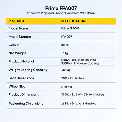 Prime FPA007 | Attendant Propelled Shower Commode Wheelchair