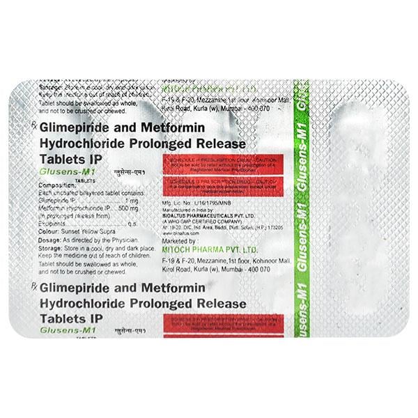Glusens M 1mg/500mg Tablet 10'S