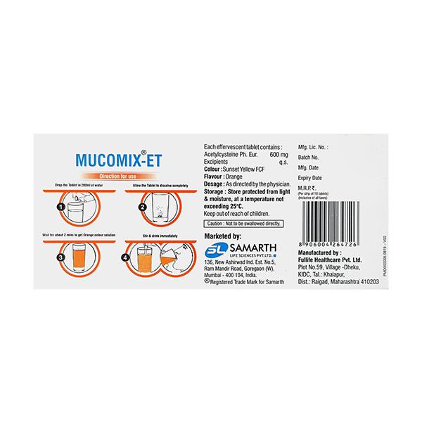 Mucomix ET Sugar Free Orange Flavour Effervescent Tablet 10's