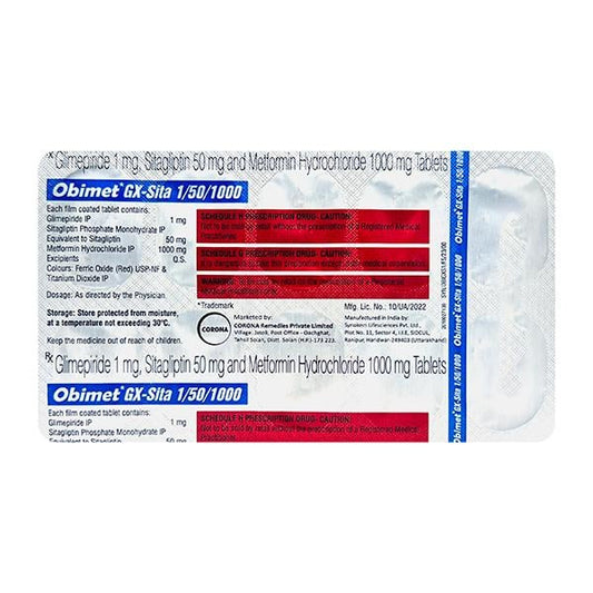 OBIMET GX SITA 50/1/1000 Tablet 10's