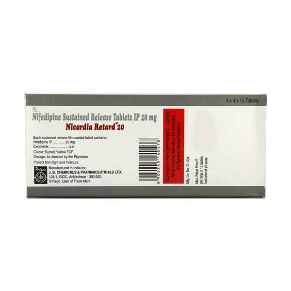 Nicardia Retard 20mg Tablet 15'S