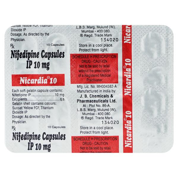 Nicardia 10mg Capsule 10'S