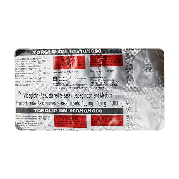 TORGLIP DM 100/10/1000 Tablet 10's
