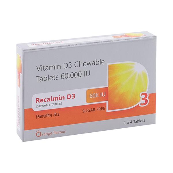 RECALMIN D3 60 K IU SUGAR FREE ORANGE FLAVOUR Chewable Tablet 4's