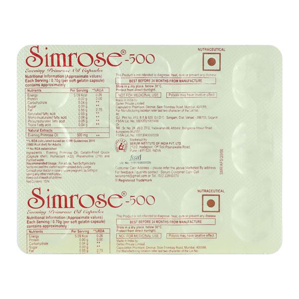Simrose 500mg Capsule 15'S