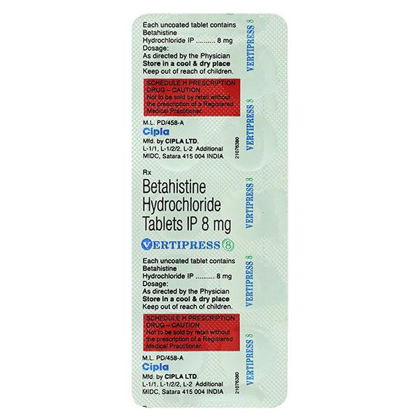 Vertipress 8mg Tablet 10'S