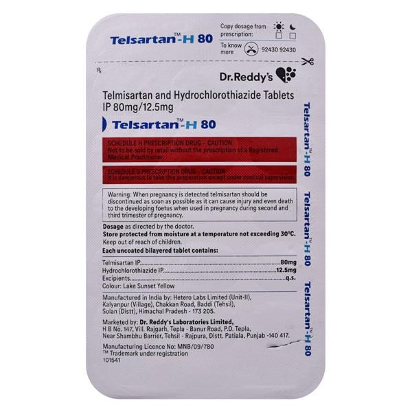 Telsartan H 80mg Tablet 14'S