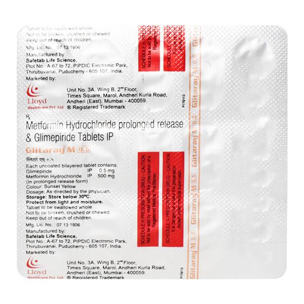 Glitaray M 0.5mg/500mg Tablet 15'S