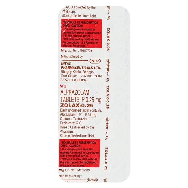 Zolax 0.25mg Tablet 10'S