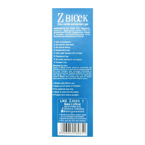 Z BLOCK UVB SPF 50+ PA+++ Sunscreen Gel 50ml