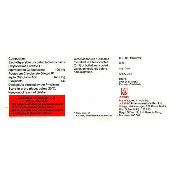 Monocef O CV DT 100/62.5mg Tablet 10'S