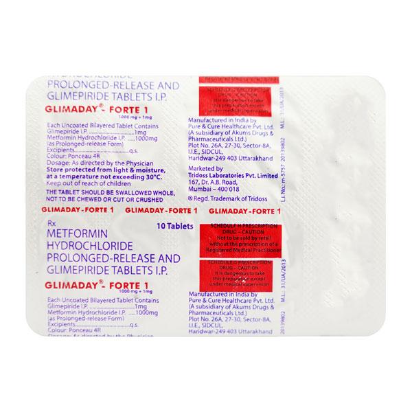 Glimaday Forte 1mg Tablet 10'S