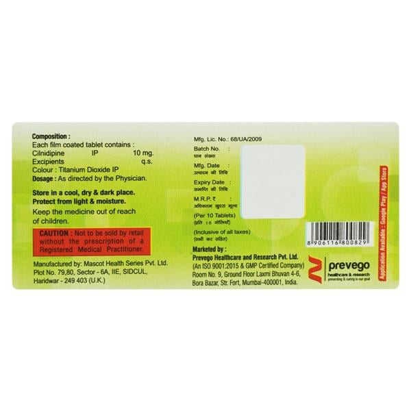 CILNIDIB 10mg Tablet 10's