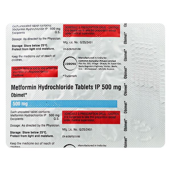 Obimet 500mg Tablet 15'S