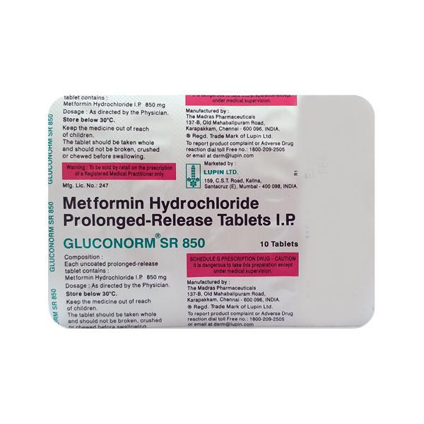 Gluconorm SR 850mg Tablet 10'S