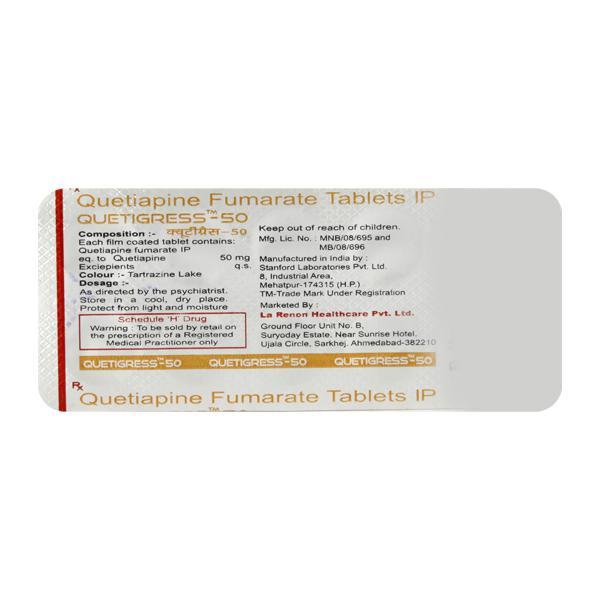 Quetigress 50mg Tablet 10'S