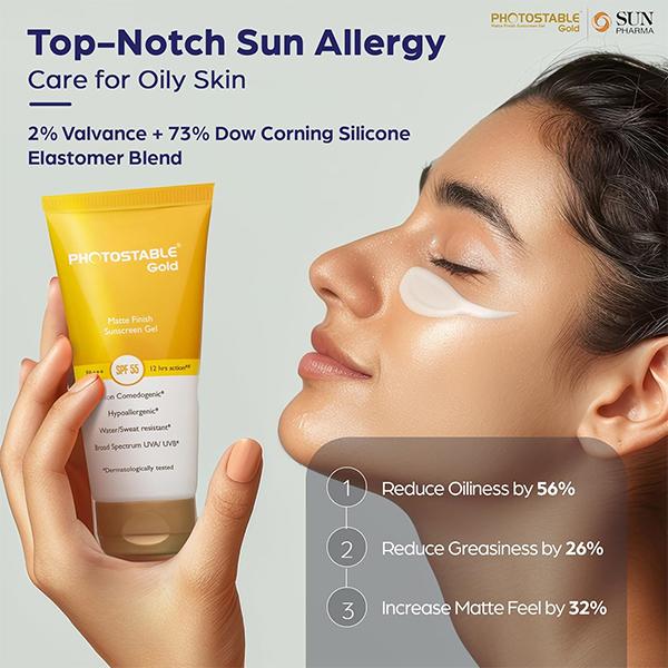 Photostable Gold SPF 55 PA +++ Matte Finish Sunscreen Gel 50gm