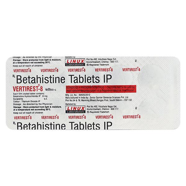 Vertirest 8mg Tablet 10'S