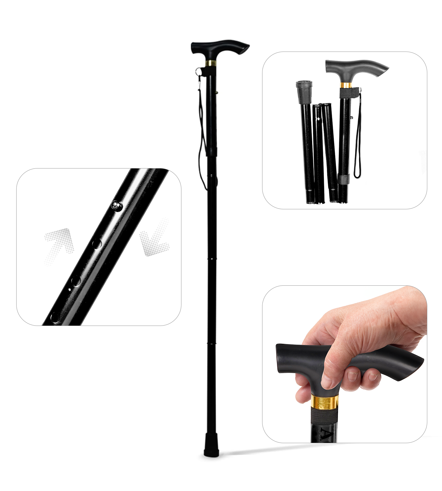 AGEasy Foldable Walking Stick (Black)