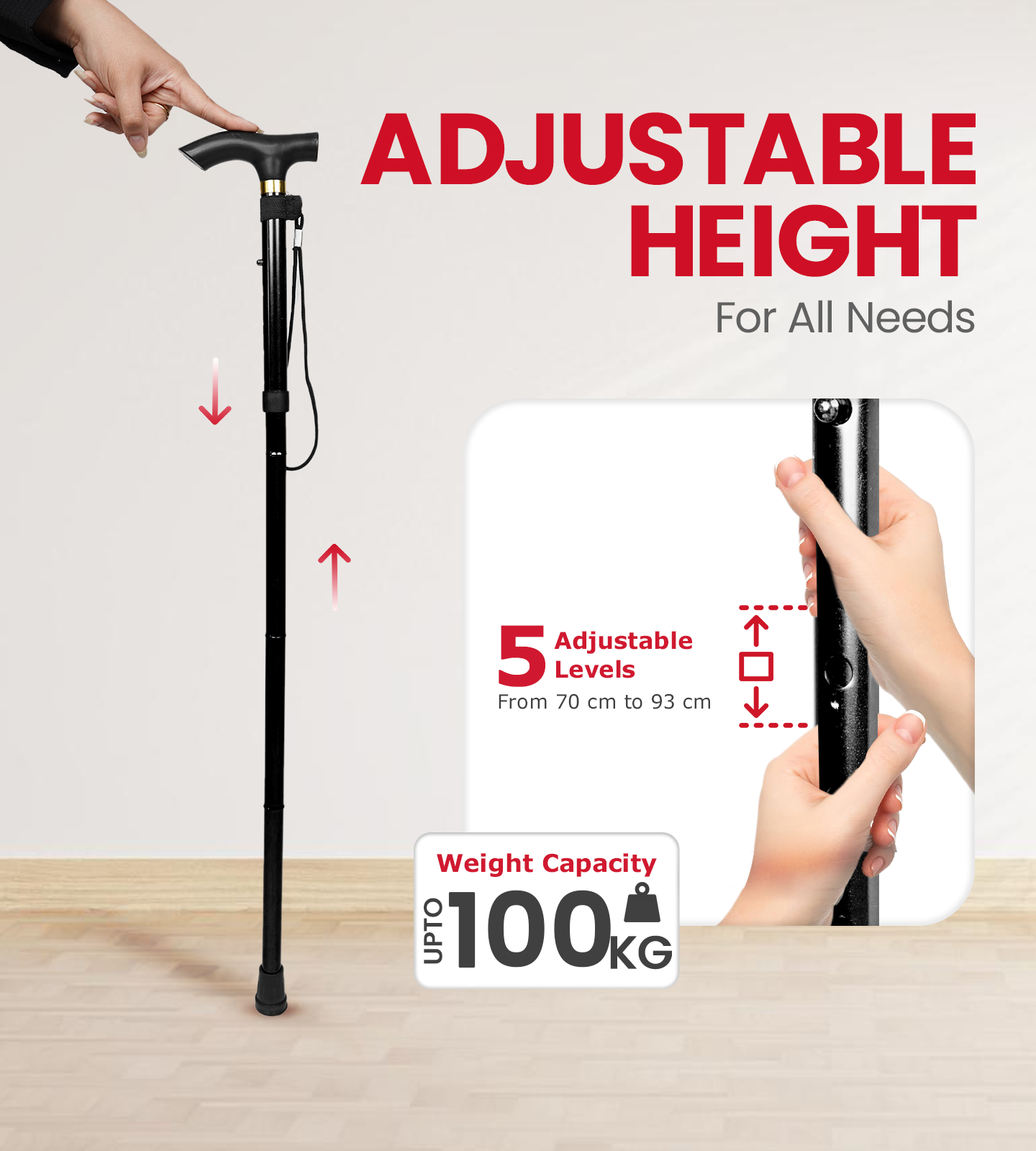 AGEasy Foldable Walking Stick (Black)
