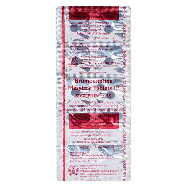 Sicriptin 1.25mg Tablet 10'S