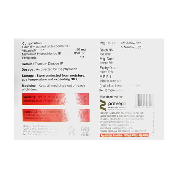 VIGLIPTIN M SR 50/850 Tablet 15's