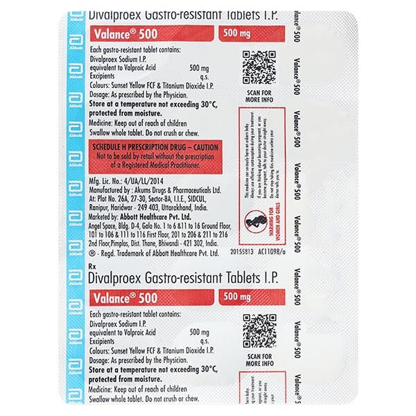 Valance 500mg Tablet 15'S