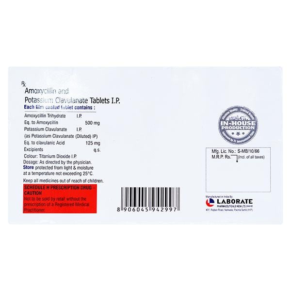 AUGULAB 625mg Tablet 10's