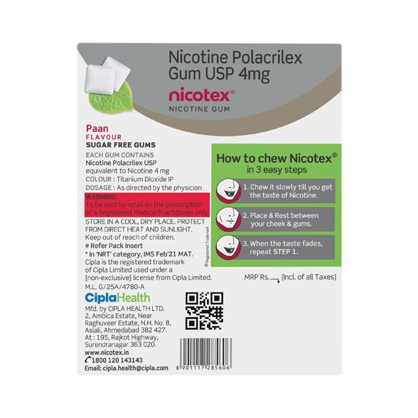 NICOTEX PAAN FLAVOUR SUGAR FREE GUMS 4mg Tablet 12's