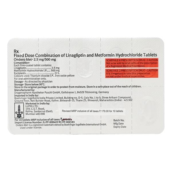Ondero Met 2.5/500mg Tablet 10'S