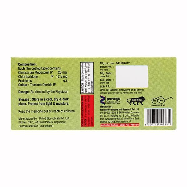 OLMEVAC CT 20/12.5 Tablet 10's