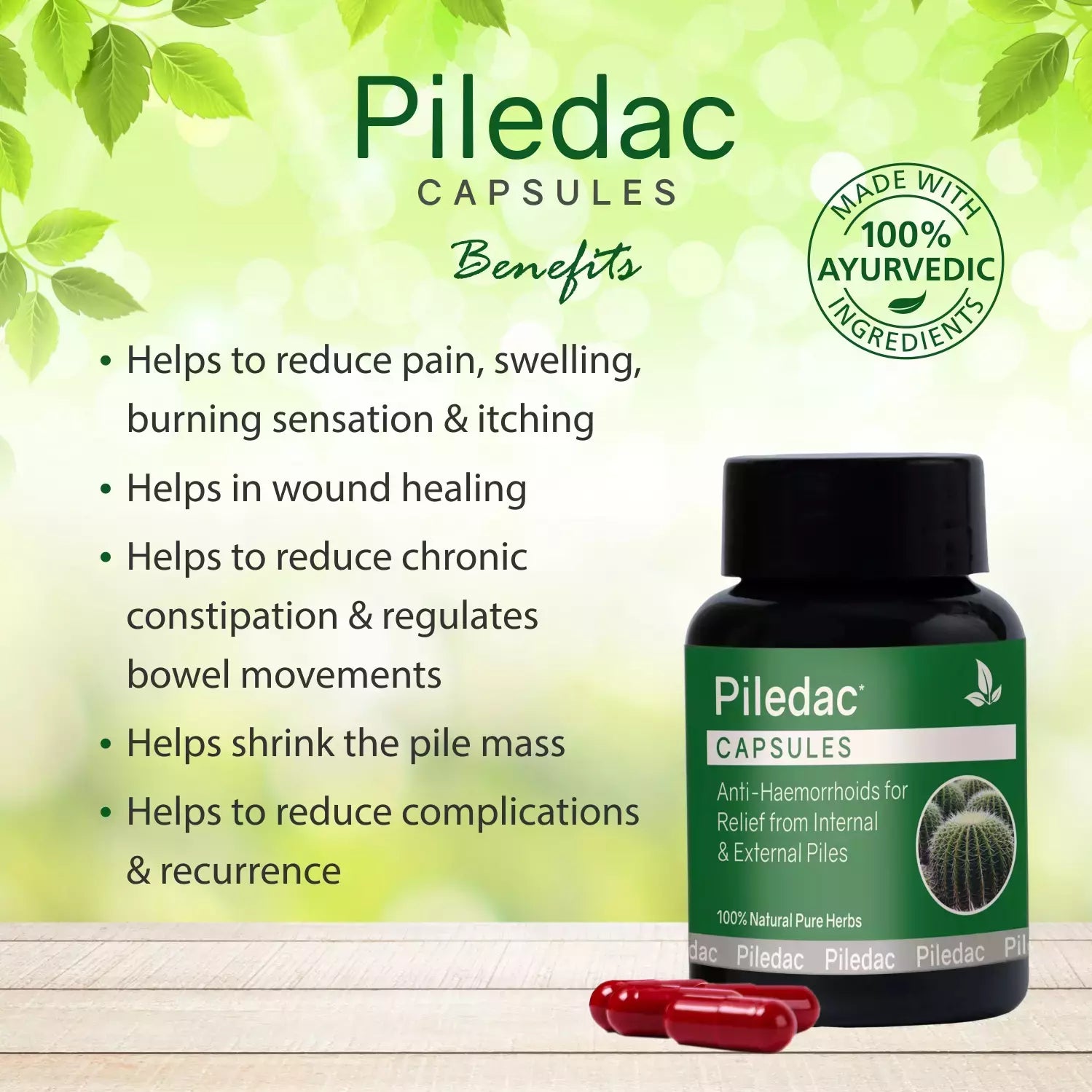 Piledac Capsules (30 Caps) – Ayurvedic Piles Care & Pain Relief | 100% Natural, Pack of 1