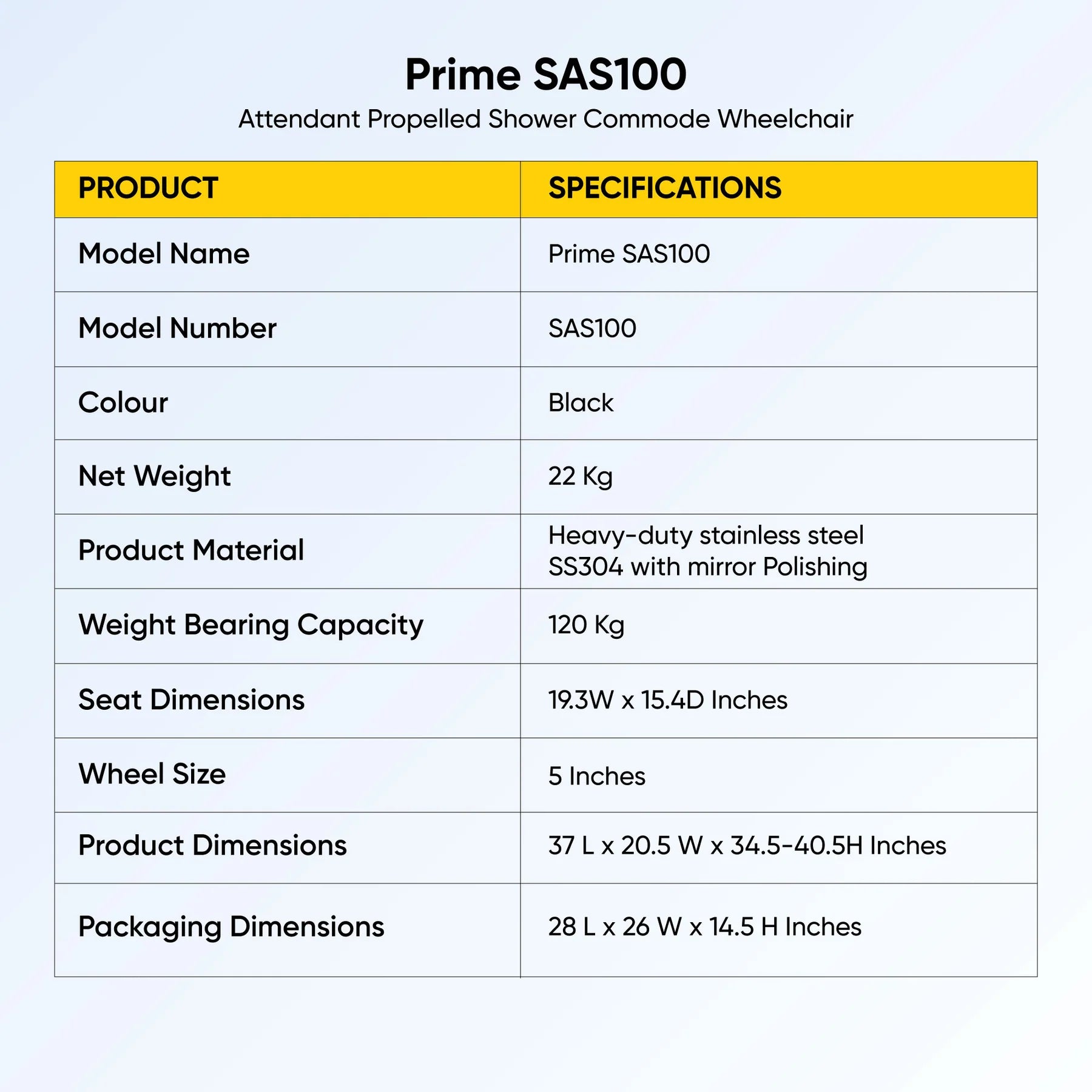 Prime SAS100 | Attendant Propelled Shower Commode Wheelchair