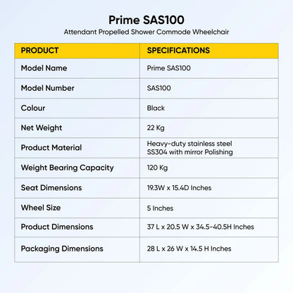 Prime SAS100 | Attendant Propelled Shower Commode Wheelchair