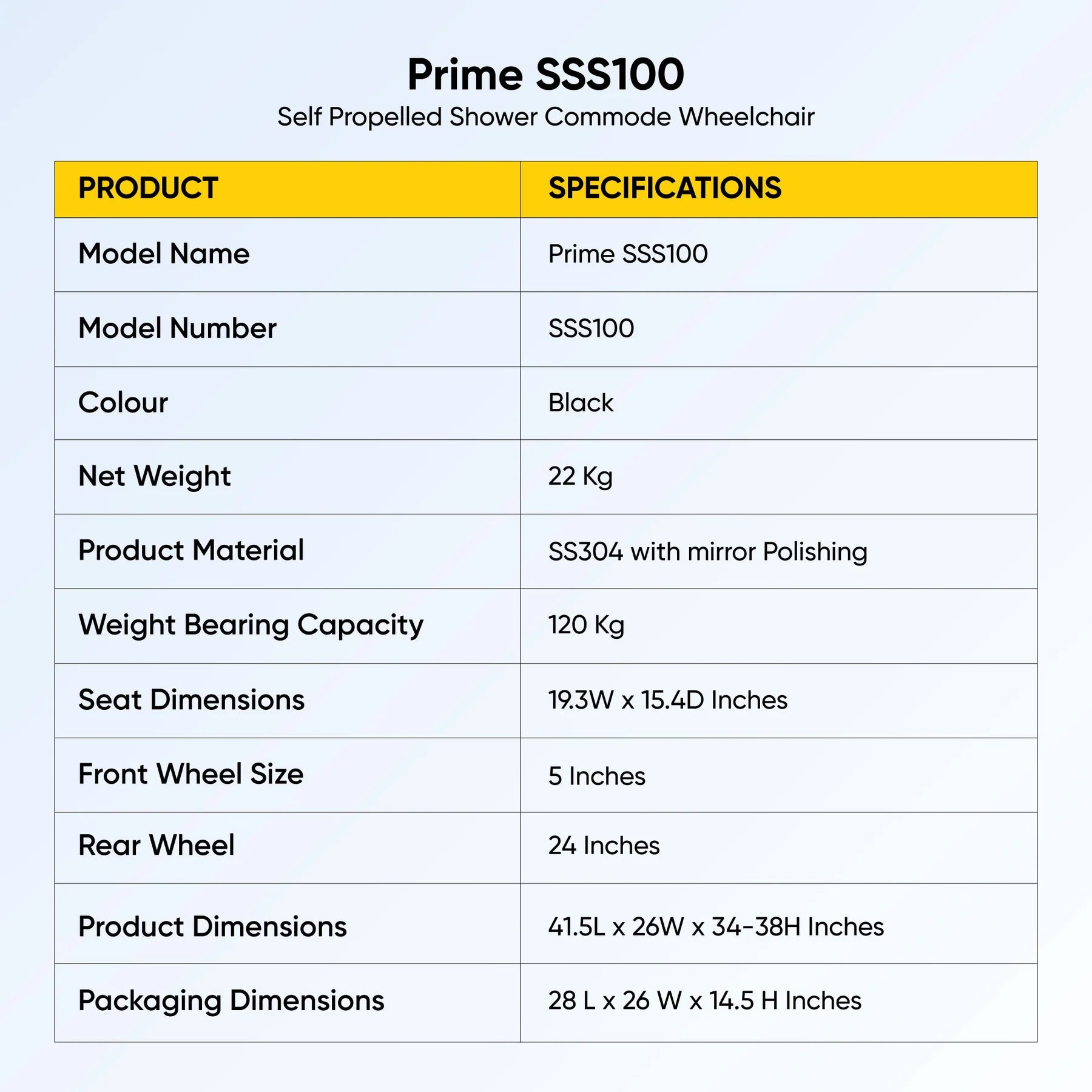 Prime SSS100 | Self Propelled Shower Commode Wheelchair