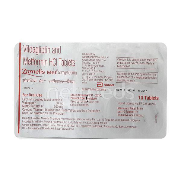 Zomelis Met 500mg Tablet 10'S