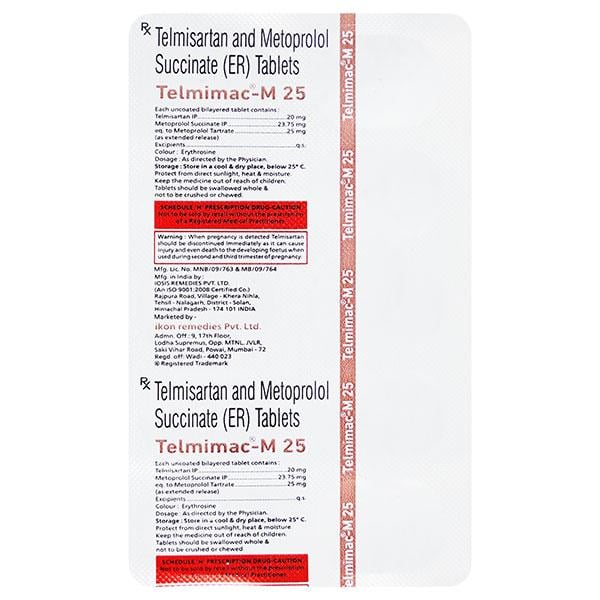 TELMIMAC M 25mg Tablet 10's