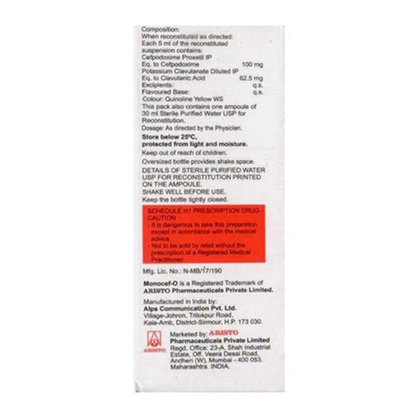 MONOCEF O CV 100/62.5 Delicious Pineapple Peppermint Flavour Oral Suspension 30ml