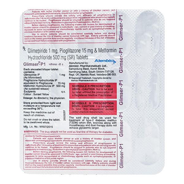 Glimser P 1/500/15mg Tablet 15'S