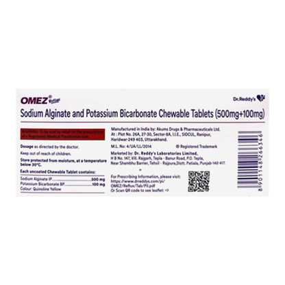 OMEZ REFLUX MINT FLAVOUR 500+100mg Chewable Tablet 10's