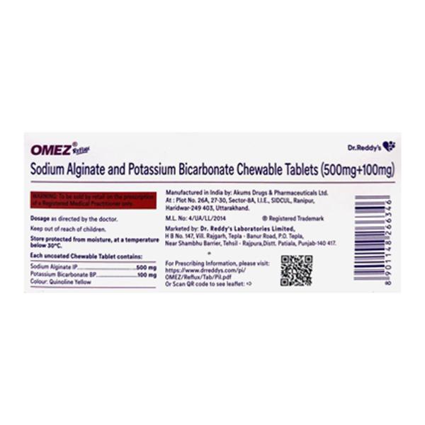 OMEZ REFLUX MINT FLAVOUR 500+100mg Chewable Tablet 10's