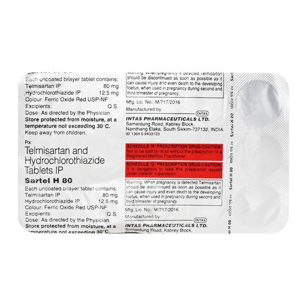 Sartel H 80mg Tablet 15'S