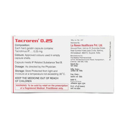 Tacroren 0.25mg Capsule 10'S